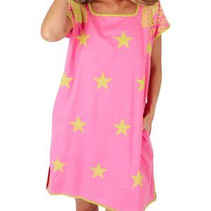 J. Marie Women's S Small Delanie Sheath Dress Embroidered Stars Pink Yellow